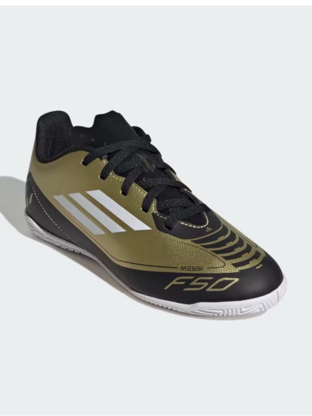 Adidas Messi Youth Indoor Soccer Shoes Futsal Black Gold Lace-Up Rare Size 2